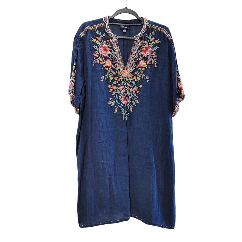 Johnny Was Workshop Tunic Dress Blue Womens Large Embroidered Boho Floral - Picture 2 of 8